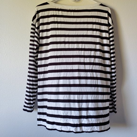 White House Black Market (Medium White with black strips long sleeve top) - Picture 2 of 9